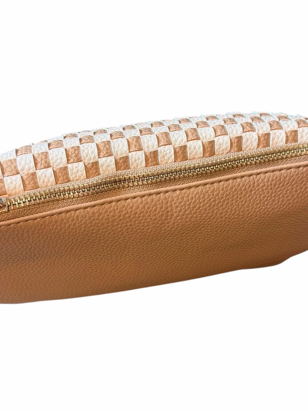 Pretty Simple Woven Susie Sidekick Bum Bag High Quality Vegan Leather Check Tan